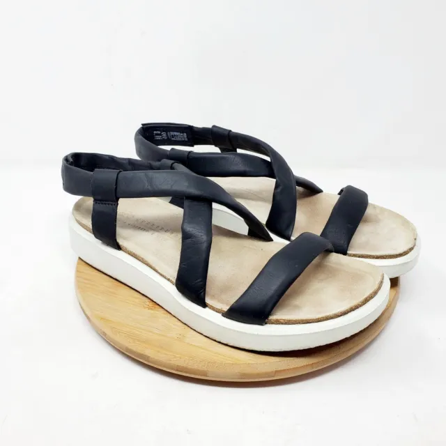 Ecco Corksphere Sandals Womens 38 Black Criss Cross Straps Comfort Shoes
