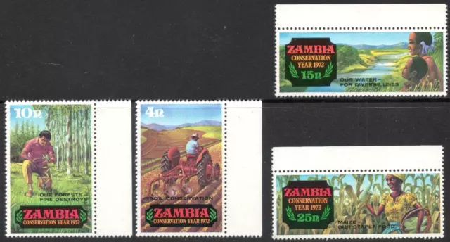 Zambia 1972 QEII Año de Conservación Juego de 4 sellos como nuevos sin montar o nunca montado