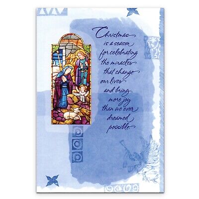 Religious MERRY CHRISTMAS Card " Stained Glass" by American Greetings + Envelope