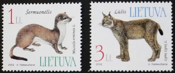 Endangered species stamps, 2002, Stoat, Lynx, Lithuania, SG ref: 785 & 786, MNH