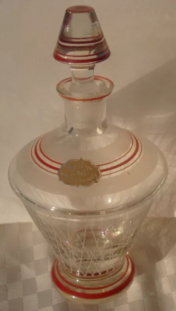 VINTAGE antique GLASKARAFFE Glasflasche DEKANTER rot bemalt Meissner ZIttau EDEL