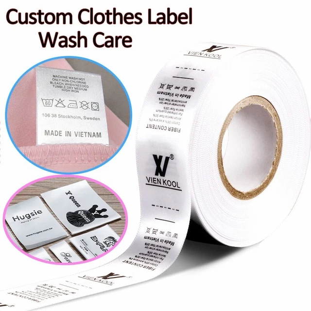 Custom Clothes Labels Satin Ribbon Handmade Name Brand Logo Wash Care tag 120pcs