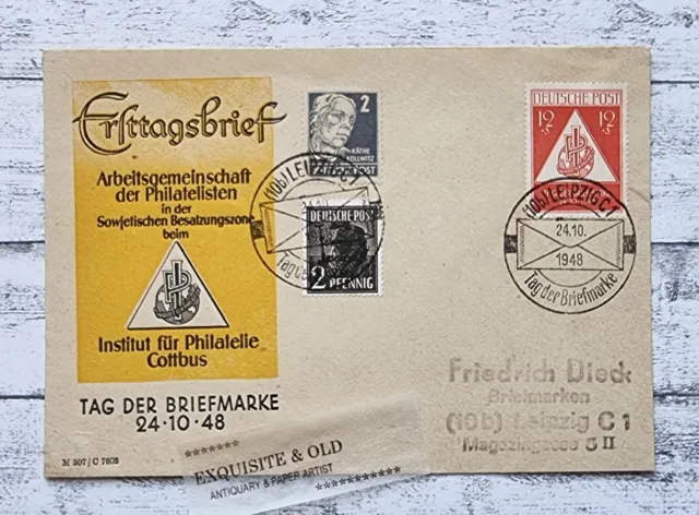 1948 Ersttagsbrief Tag Briefmarke Philatelisten Cottbus Ganzsache SBZ Stempel