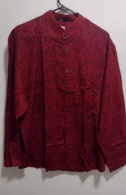 WAH Maker Arizona True West Outfitters Shirt Band Collar & Cuffs Large Red Rose