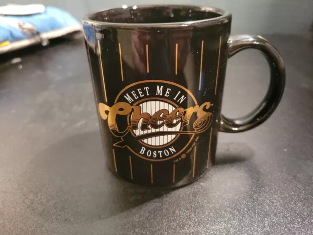 Cheers TV Show “Meet Me in Boston” Black Gold Mug Coffee Cup 1995