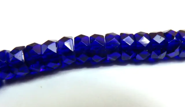50 PCS ~ 6x3 mm ~ COBALT BLUE ~ FACETED RONDELLES ~ ROUND GLASS BEADS STRAND