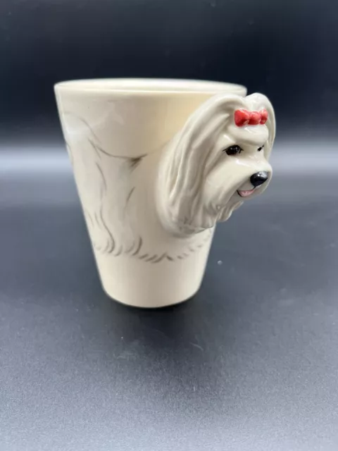 Blue Witch Pottery Maltese Dog Handmade Handpainted Ceramic Tea Coffee Mug Cup