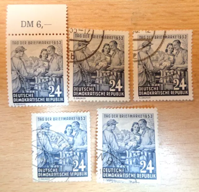 Ddr 1953  5 X Einzelmarke Tag Der Briefmarke Postfrisch/Gestempelt