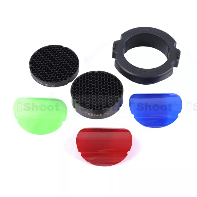 25°+45° 68mm Honeycomb Grid+3 Color Filter Kit for Snoot Flash Softbox Diffuser