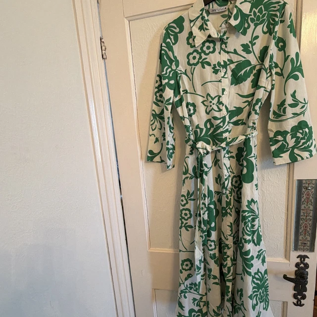 dark green pattern dress Silk Long Shirt Dress – 100% Silk Maxi, Flowing Fit Black / 36 main image 1