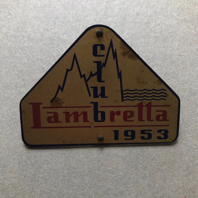 T) Targhetta metallica 5x6,5cm Lambretta Club 1953 moto motocilcismo NO vespa