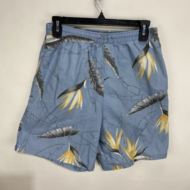 Vintage Jantzen Swim Trunk Shorts Mens 32 Blue Tree USA Made Palm Floral