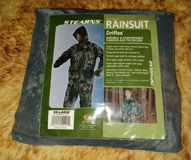 STEARNS RAIN SUIT Dri flex PVC Nylon Rain suit Camo Size is 3X