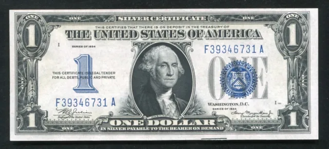 Fr. 1606 1934 $1 One Dollar “Funnyback” Silver Certificate Gem Uncirculated (B)