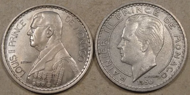 Monaco 1947 20 Francs Unc + 1950 100 Francs XF