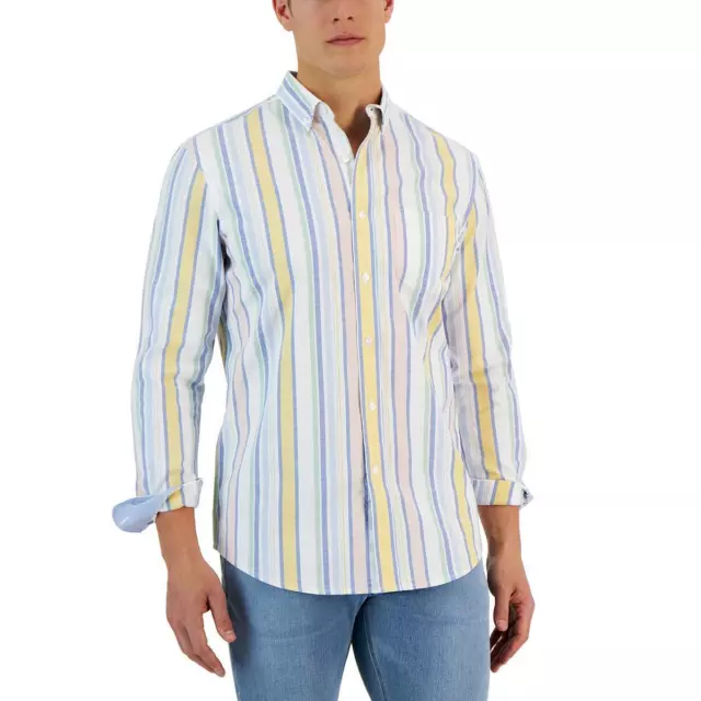 CLUB ROOM MENS Woven Striped Long Sleeves Button-Down Shirt BHFO 3862 ...