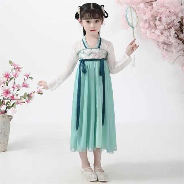 Bambini Ragazza Cinese Rete Abito Floreale Hanfu Fairy Princess Antico Costume