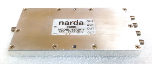 Narda 4372A-4 800 to 2500 MHz,30 W, 18 db Isolation, SMA (F) 4 Way Power Divider