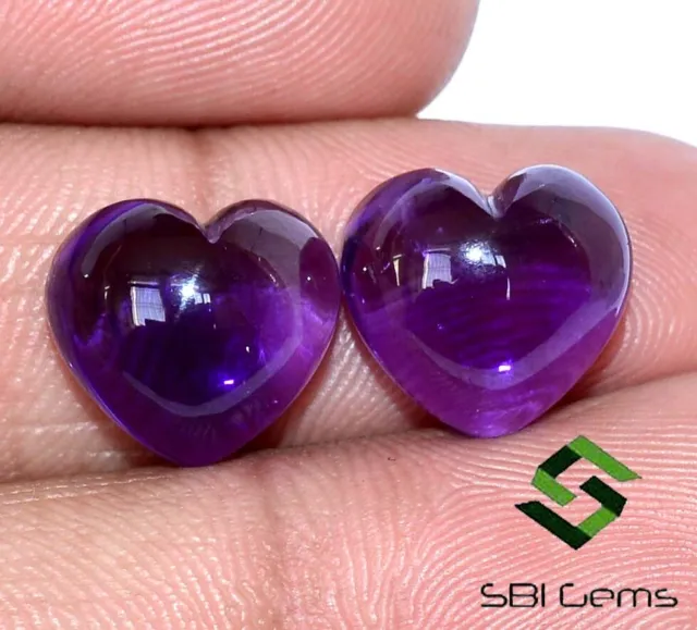 14.04 CTS Natural Amethyst Heart Shape Cabochon Pair 12x12 mm Loose Gemstones