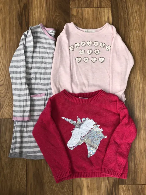 BUNDLE OF 3 X GIRLS JUMPERS AGE 4-6 YEARS Includes Unicorn Sequin Changer