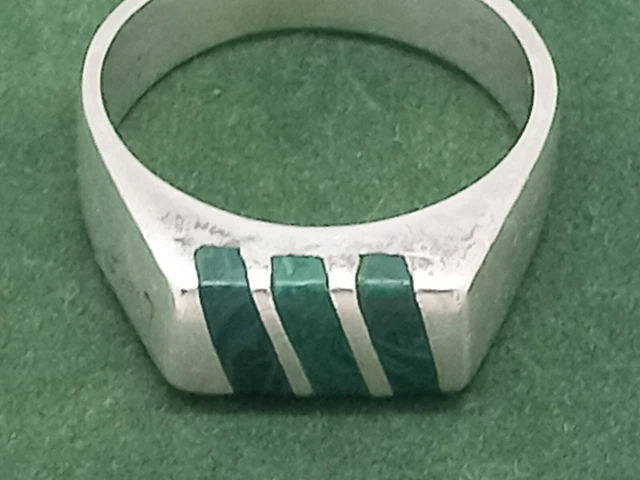 VTG Sterling Silver TAXCO Malachite Inlay Men's Signet Ring Size 11 - 10.4 g