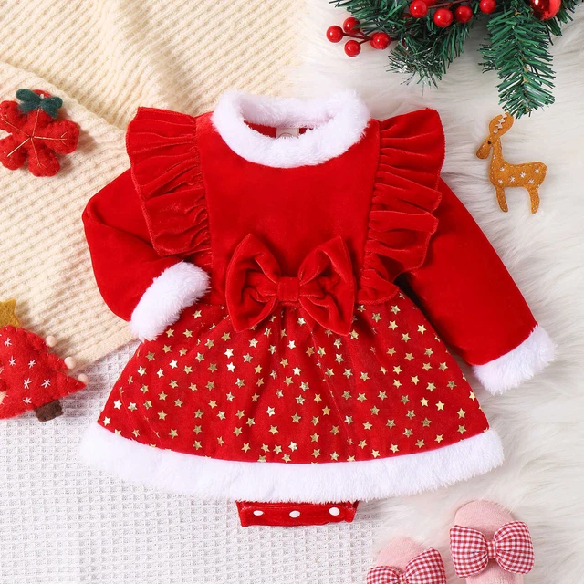 Newborn Baby Girl Christmas Clothes Infant Red Tutu Romper Dress Bodysuit Outfit