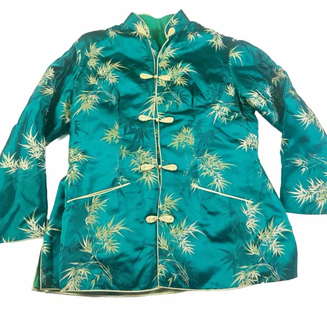 VINTAGE ASIAN CHINESE Silk Jacket Small Medium Embroidered Green Mandarin