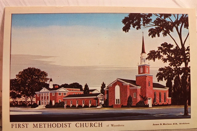 Michigan MI Wyandotte First Methodist Church Postcard Old Vintage Card View Post