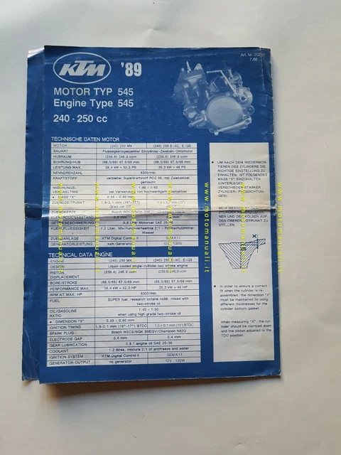 KTM Motore 545 240-250cc 1989 catalogo ricambi originale spare parts catalogue