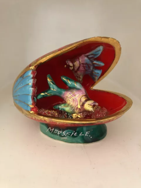 belle Lampe moule rouge  coquillage  Poisson VALLAURIS vintage An 70 's /*/