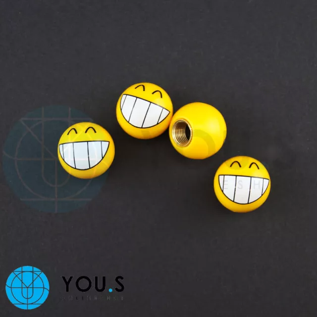 2 x Valve Caps Emotions' Wide Laugh' IN Yellow for Motorcycle Car Bicycle 2