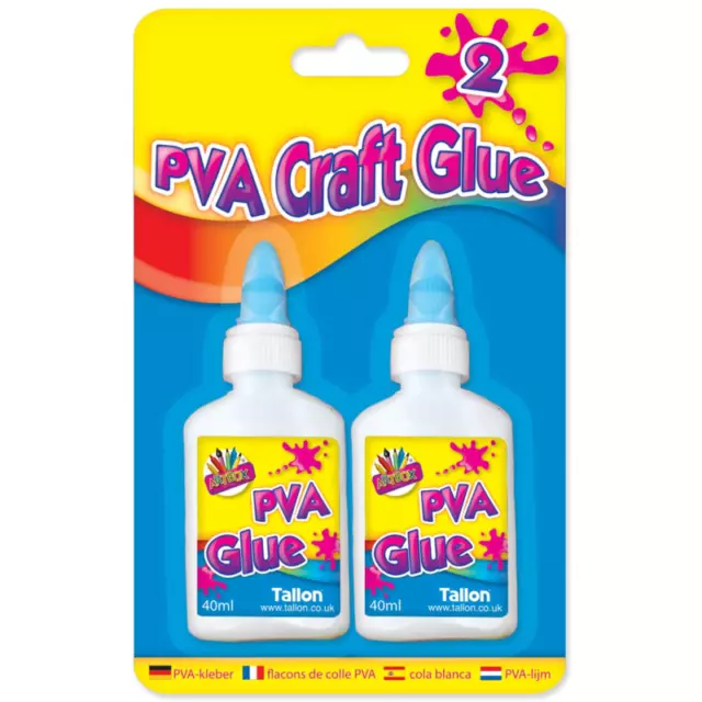 2 X 40ml Pva Pegamento Botella Niños Artesanía Escuela Casa Papel Madera Tela