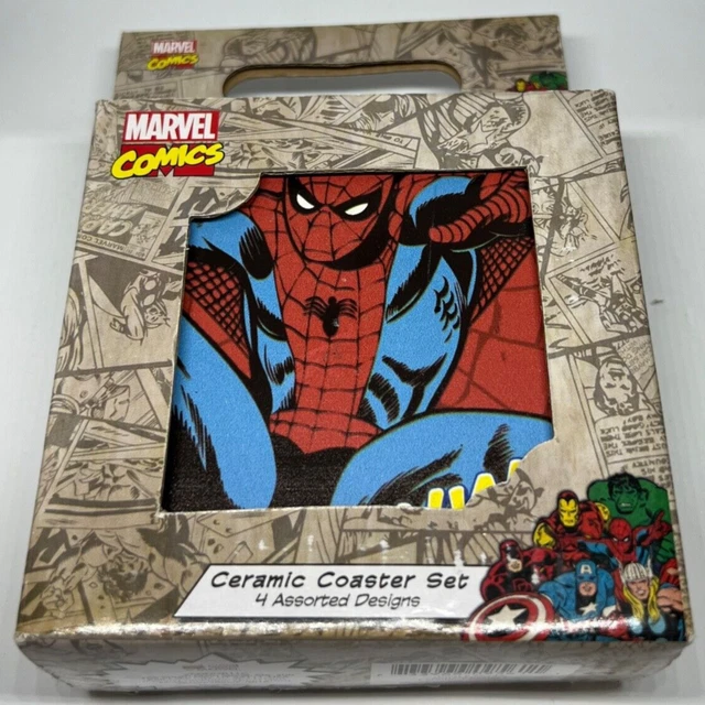 Marvel Comics Ceramic Coaster Set of 4 Assorted Designs 4 inch Original Box