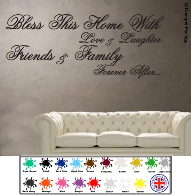 Bless This Home With Love And Laughter, Vinyl Wall Sticker Quote, Wall Art Decor