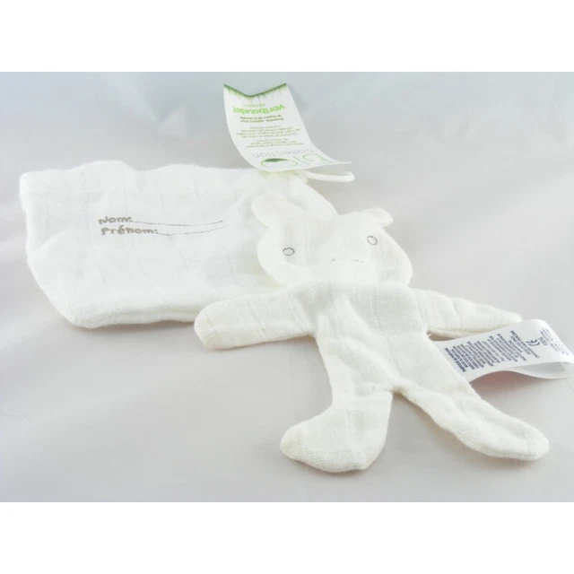 Doudou plat lapin blanc BIO VERTBAUDET - 11002