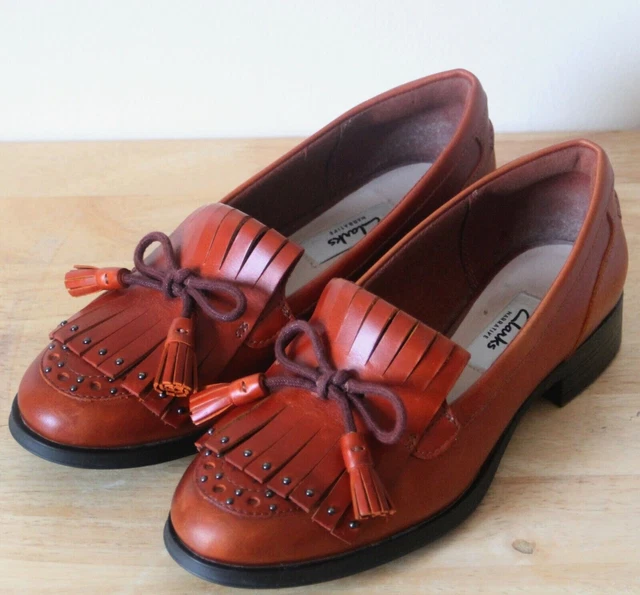 CLARKS NARRATIVE BUSBY LOLA Shoes Loafers UK D Tan Leather Worn