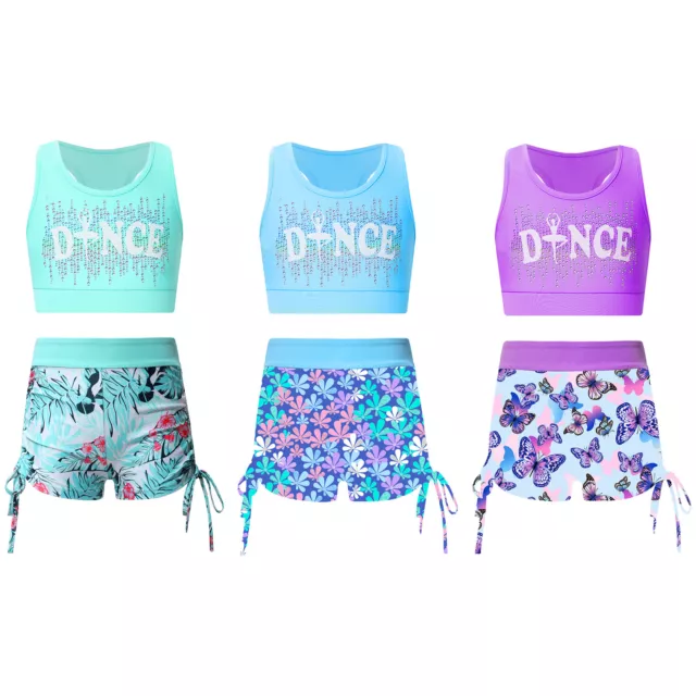 Girls Dancewear Fitness Dance Exercise Outfit Yoga Gymnastics Ballerina 2-Piece