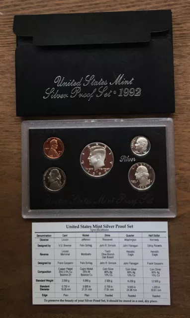 Us92 Us Usa United States 1992 Silver Proof Set In Original Packaging