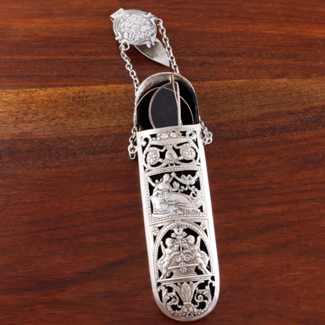 Ornate Simon Rosenau German Hanau Silver Chatelaine Clip Glasses Case Glasses