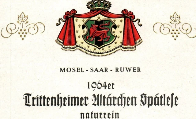 Lovely Emblem Mosel Saar Ruwer Trittenheimer 1950's-60's German Wine Label