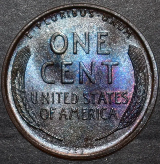 1909 P VDB Lincoln Wheat Cent, Blue Purple BU Brilliant Uncirculated Penny