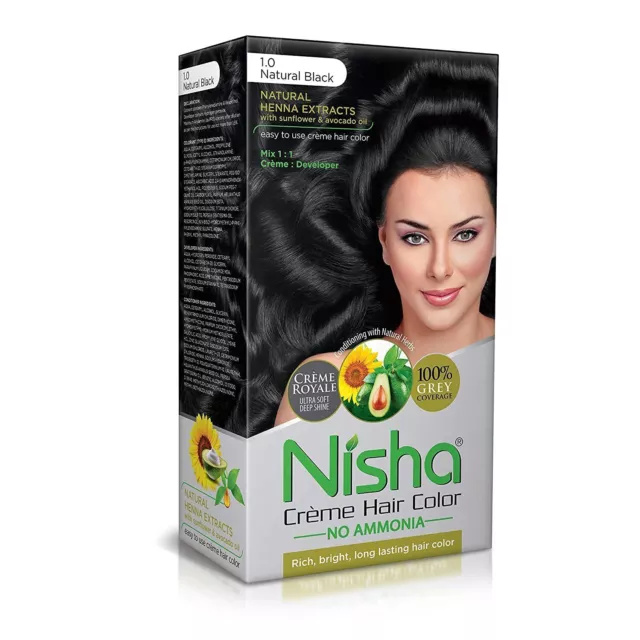 Nisha Cream 1.0 Color de cabello negro natural | Larga Duración, Permanente...