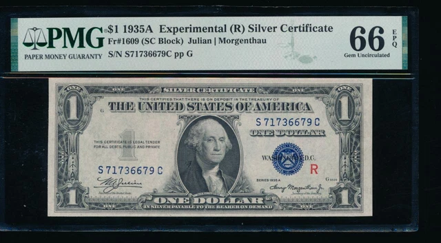 AC 1935A $1 Silver Certificate "R" Experimental PMG 66 EPQ Fr 1609