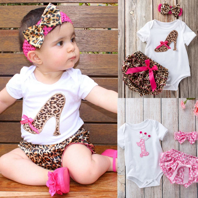 Newborn Baby Girl Romper Tops Shorts Pants Headband 3Pcs Clothes Outfits Set