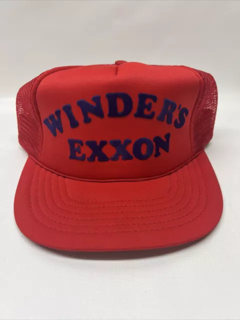 Vintage Champion Winders Exxon Gas Station Red Snapback Rope Trucker Hat