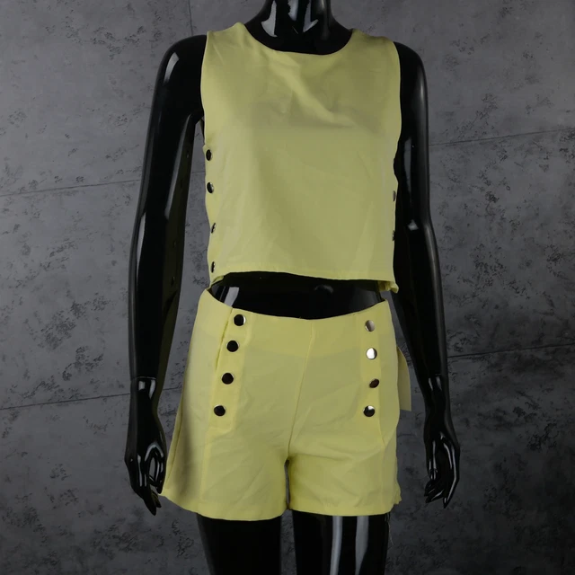 Completo DONNA Set 2 Pezzi Pantaloncino T-Shirt Vestito corto Shorts Top Bottoni