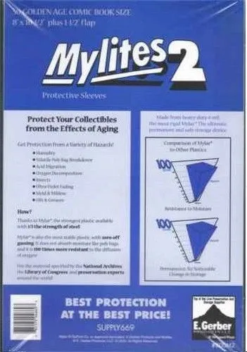 50 Mylites2 GOLD SIZE 2 mil Archival Mylar Comic Bag Sleeves by E. Gerber 800M2