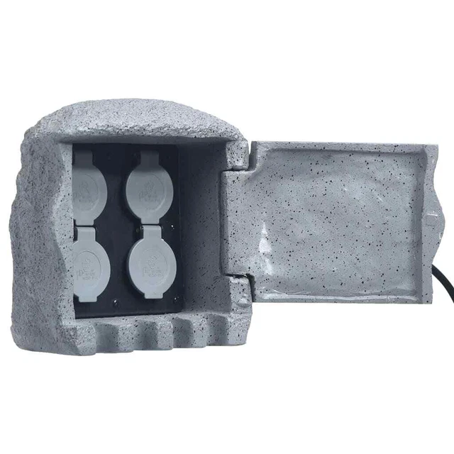 Borne Electrique de Jardin Imitation Pierre et Télécommande Blanc/Gris vidaXL