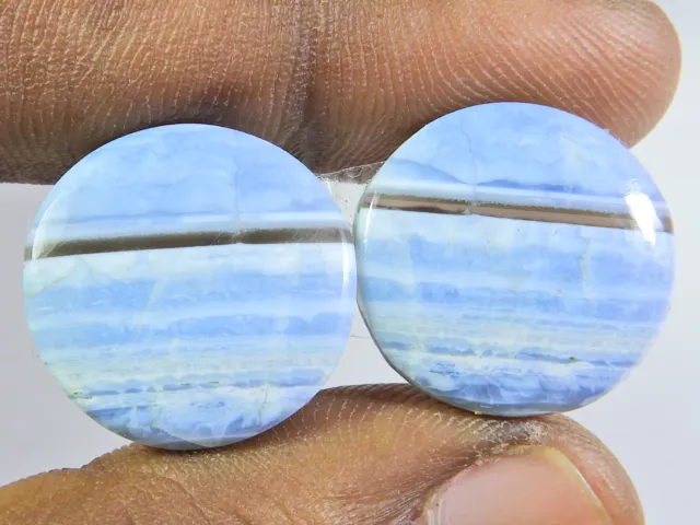 18X18X5 MM AAA NATURAL BLUE OPAL MATCHED PAIR ROUND CABOCHON GEMSTONE 27Cts. p77