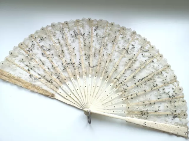 Antiker Fächer Spitze Bestickt  Antik Vintage Hand Fan Antique